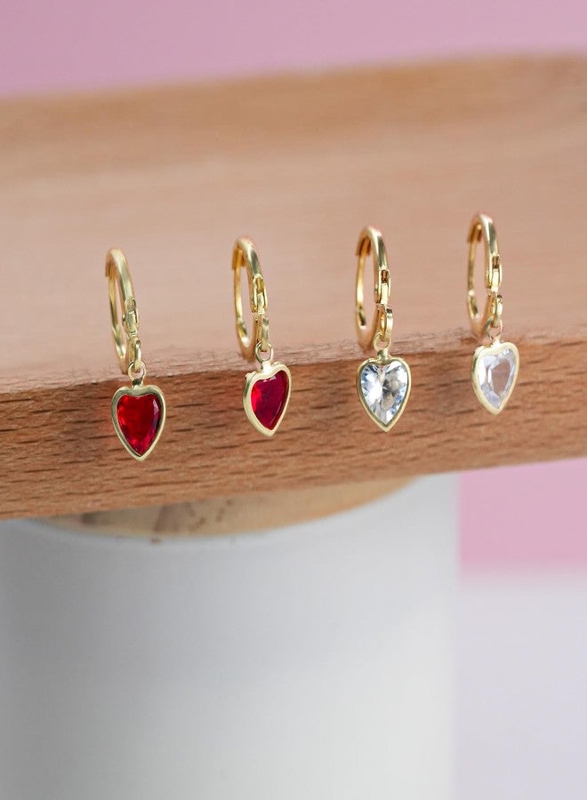 Mintolex Gold Tiny Heart Hoop Earrings for Women Dainty Crystal CZ Huggie Heart dangle Earrings Minimalist Prom Wedding Valentines Jewelry Gifts, Red - Image 5